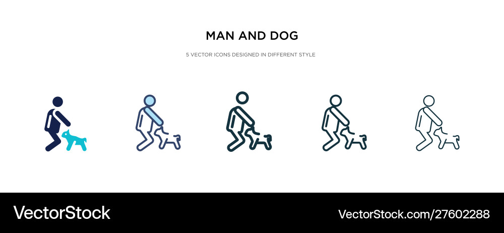 Man and dog icon in different style two colored vector image