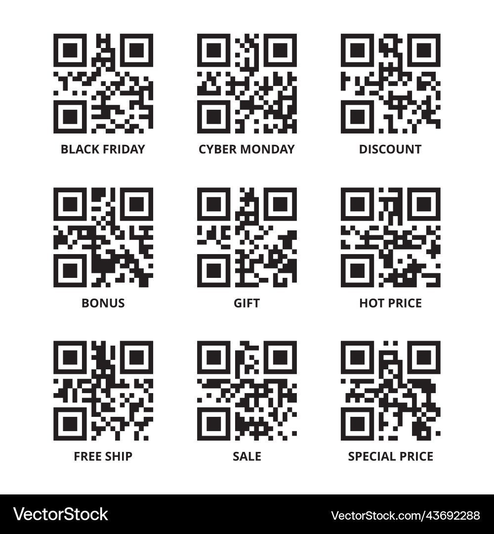 Sale discount black friday qr codes set Vector Image