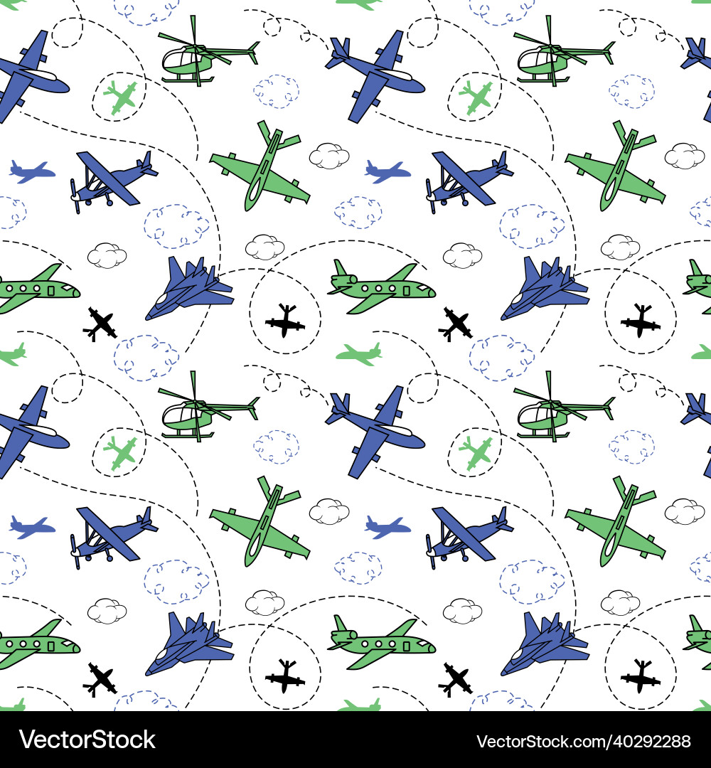 Seamless Aircraft & Helicopter Pattern Vector Image