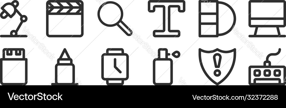 Set 12 thin outline icons such as keyboard Set 12 thin outline icons such as keyboard vector image