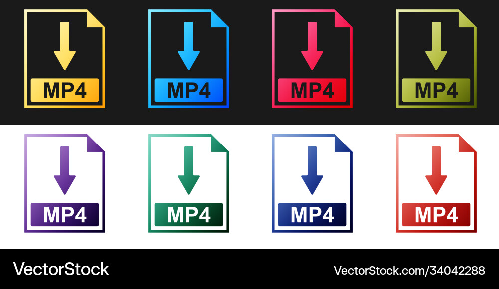 Set mp4 file document icon download button Set mp4 file document icon download button Vector Image