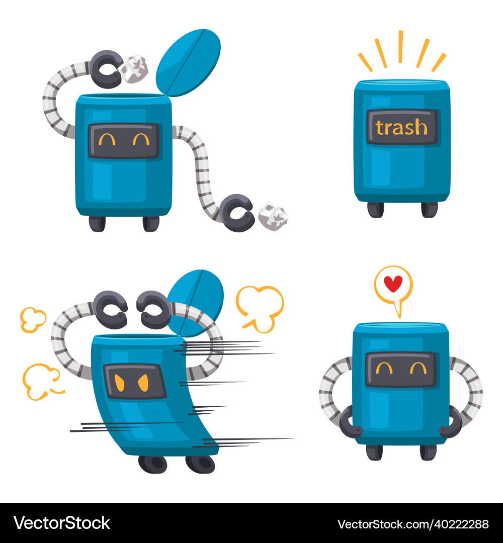 Set of android character robot cleaning cartoon Set of android character robot cleaning cartoon vector image