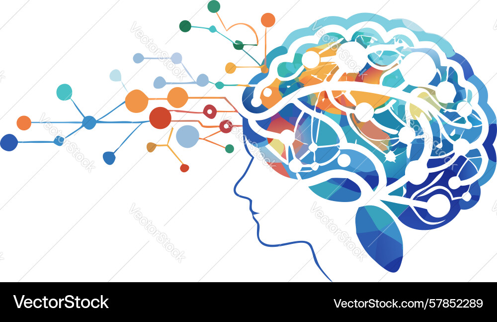 Abstract brain with neural network dots vector image