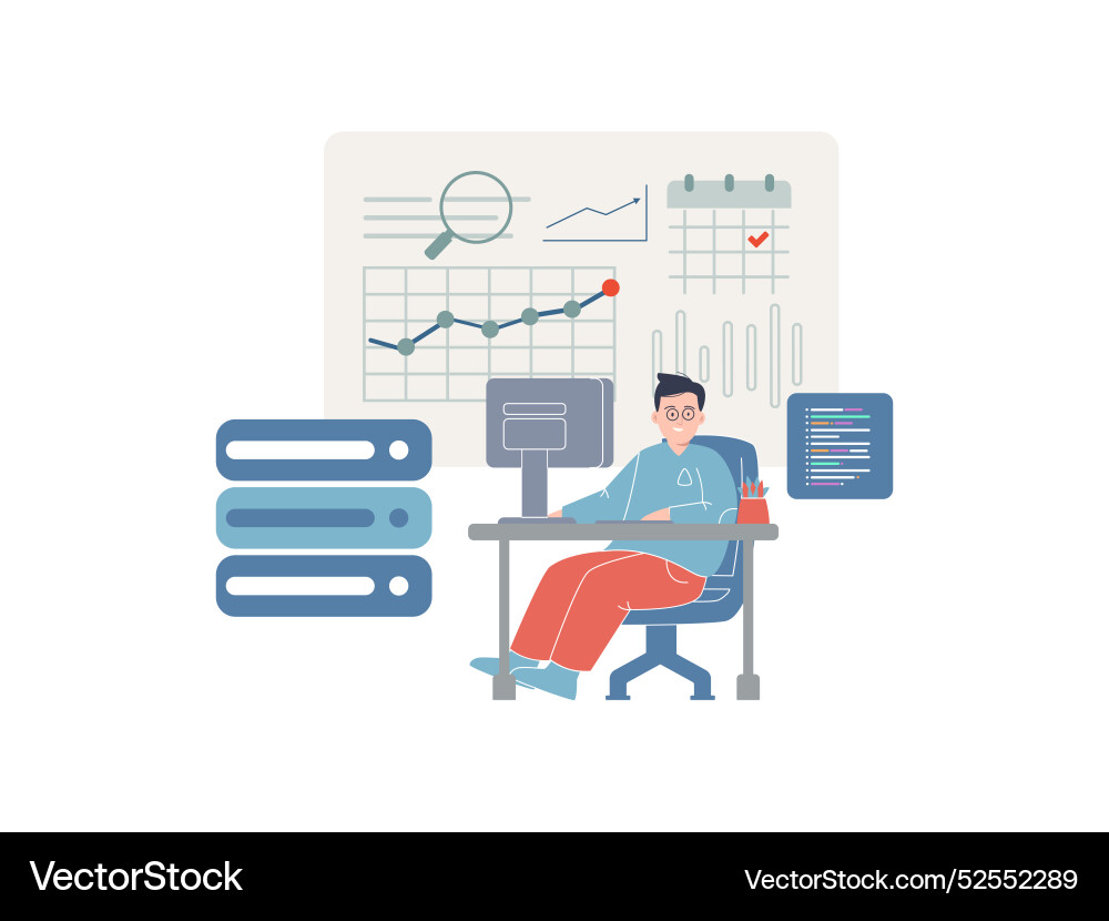 Analytics and data science expert character worker Analytics and data science expert character worker vector image