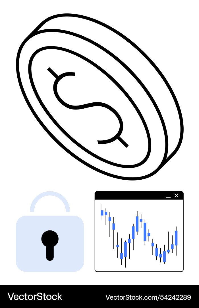 Digital currency security concept with coin lock Vector Image