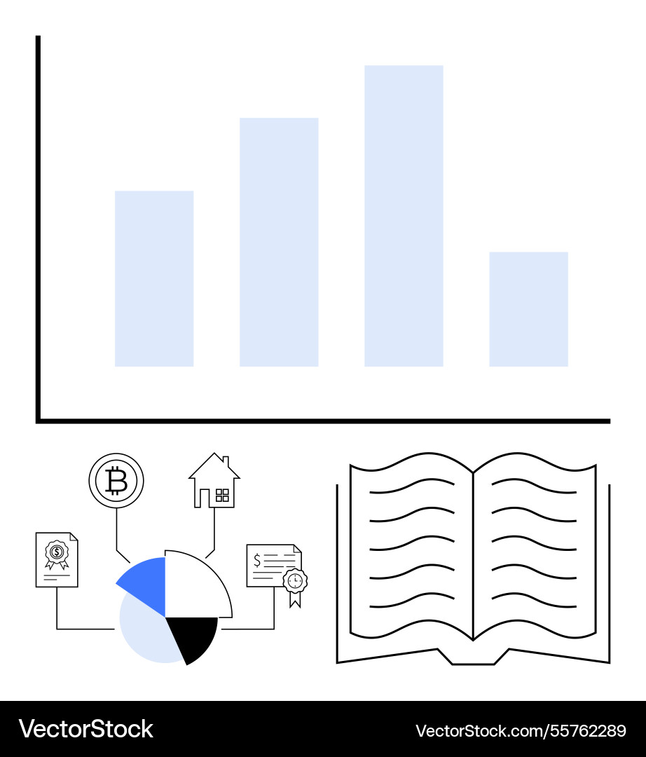 Financial data analysis with bar chart pie Financial data analysis with bar chart pie vector image