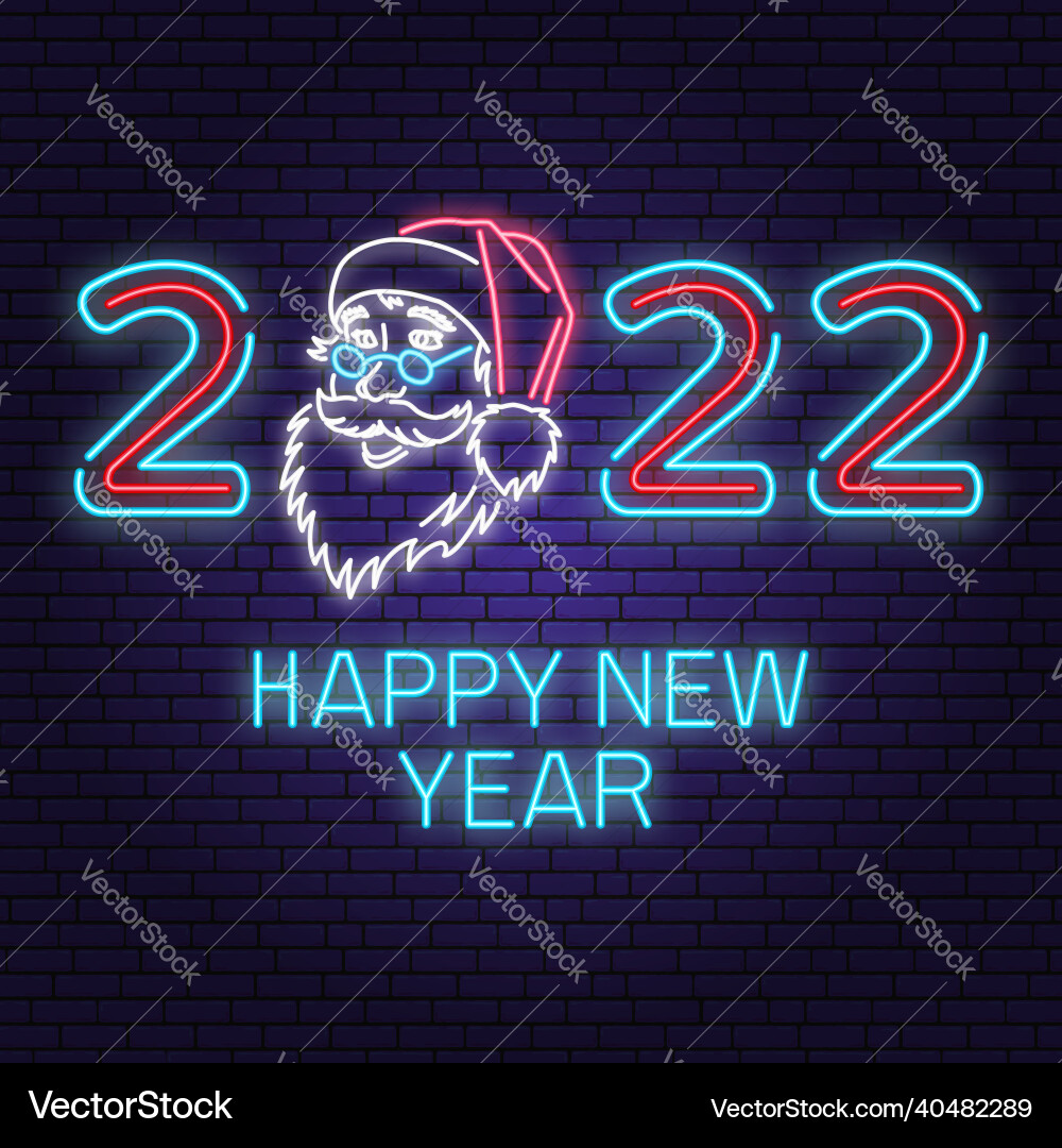 Happy new year 2022 neon sign with santa claus Happy new year 2022 neon sign with santa claus vector image