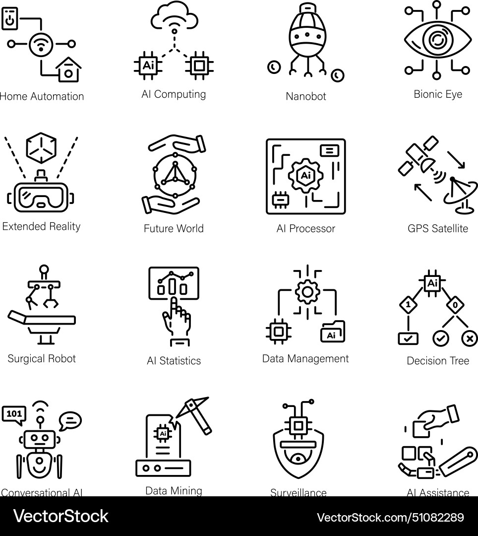 Latest pack of ai learning linear icons Latest pack of ai learning linear icons vector image