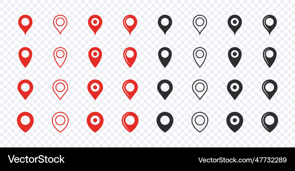 Location pointer icons set red and black Location pointer icons set red and black vector image