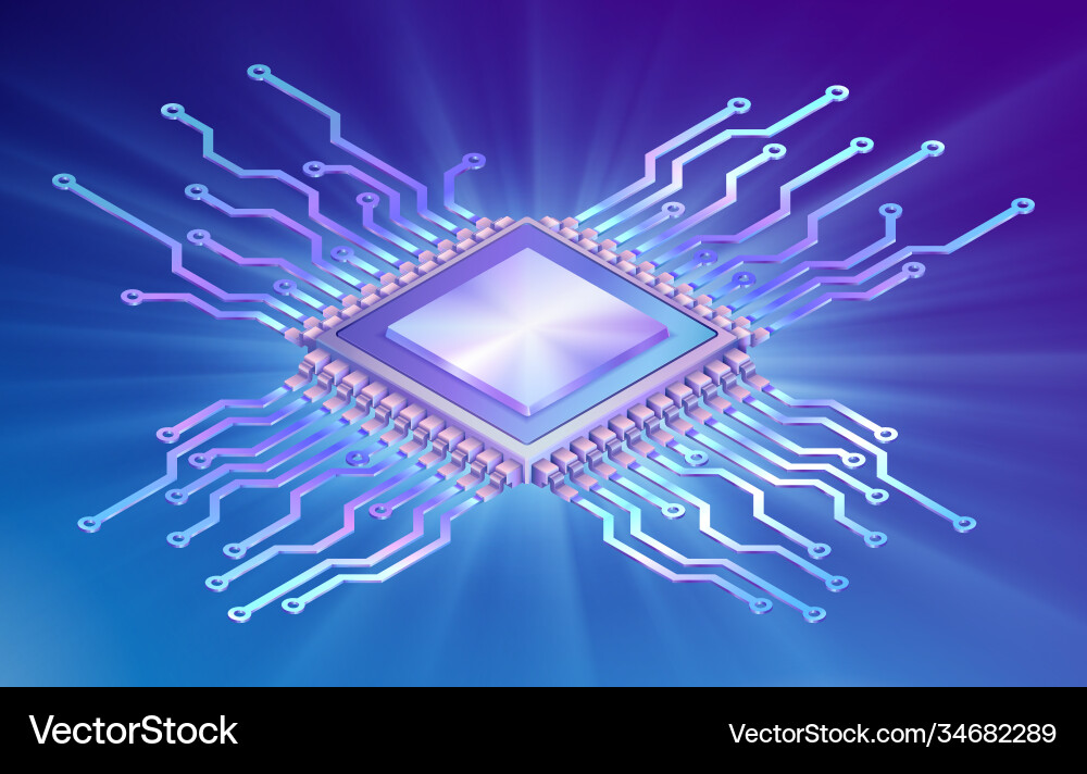 Mikroprozessor Leiterplatte - Isometric View Vektorbild