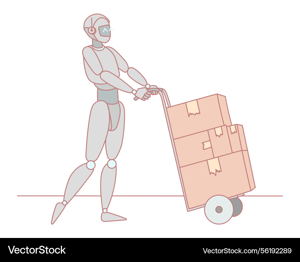 Robotic assistant efficiently moving packages Robotic assistant efficiently moving packages vector image