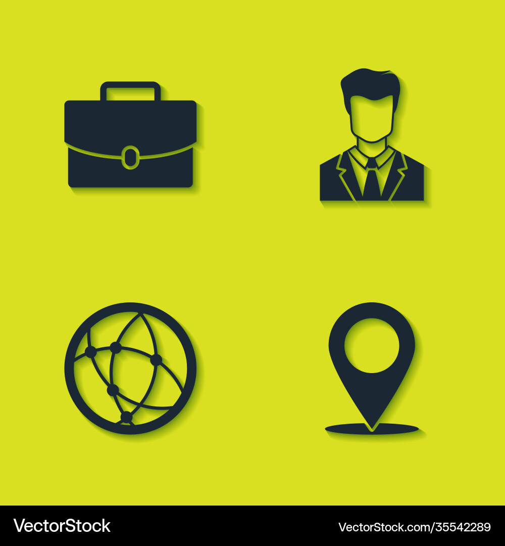 Set briefcase map pin social network and user Set briefcase map pin social network and user Vector Image