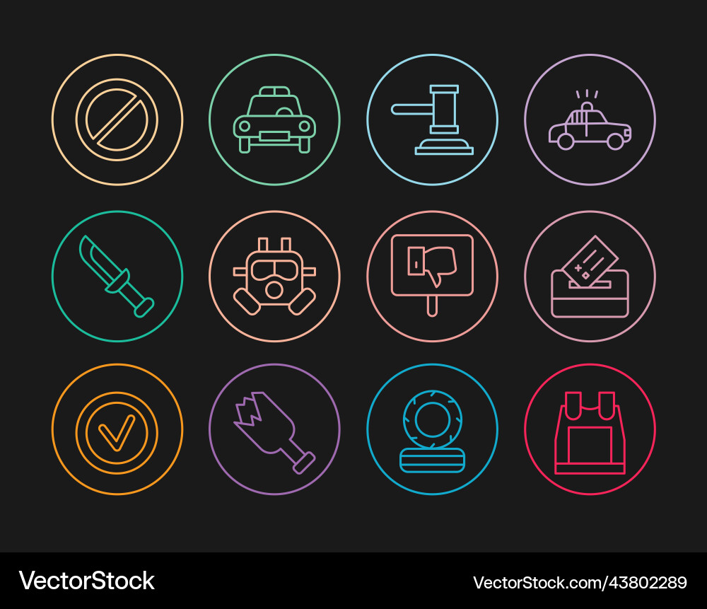 Set line bulletproof vest vote box judge gavel Vector Image