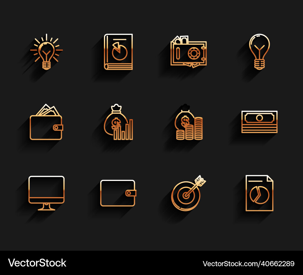 Set line computer monitor screen wallet light vector image