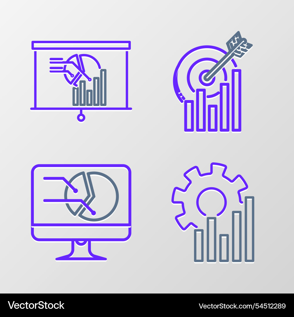 Set line pie chart infographic computer monitor Set line pie chart infographic computer monitor Vector Image