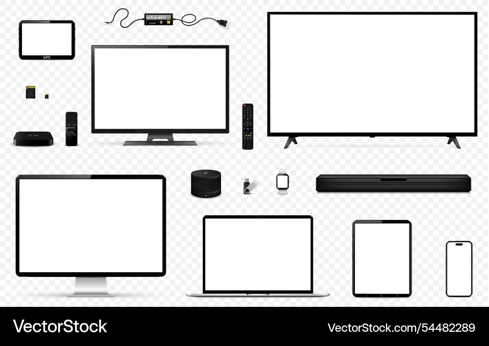 Set mockups of technology devices with empty Set mockups of technology devices with empty vector image