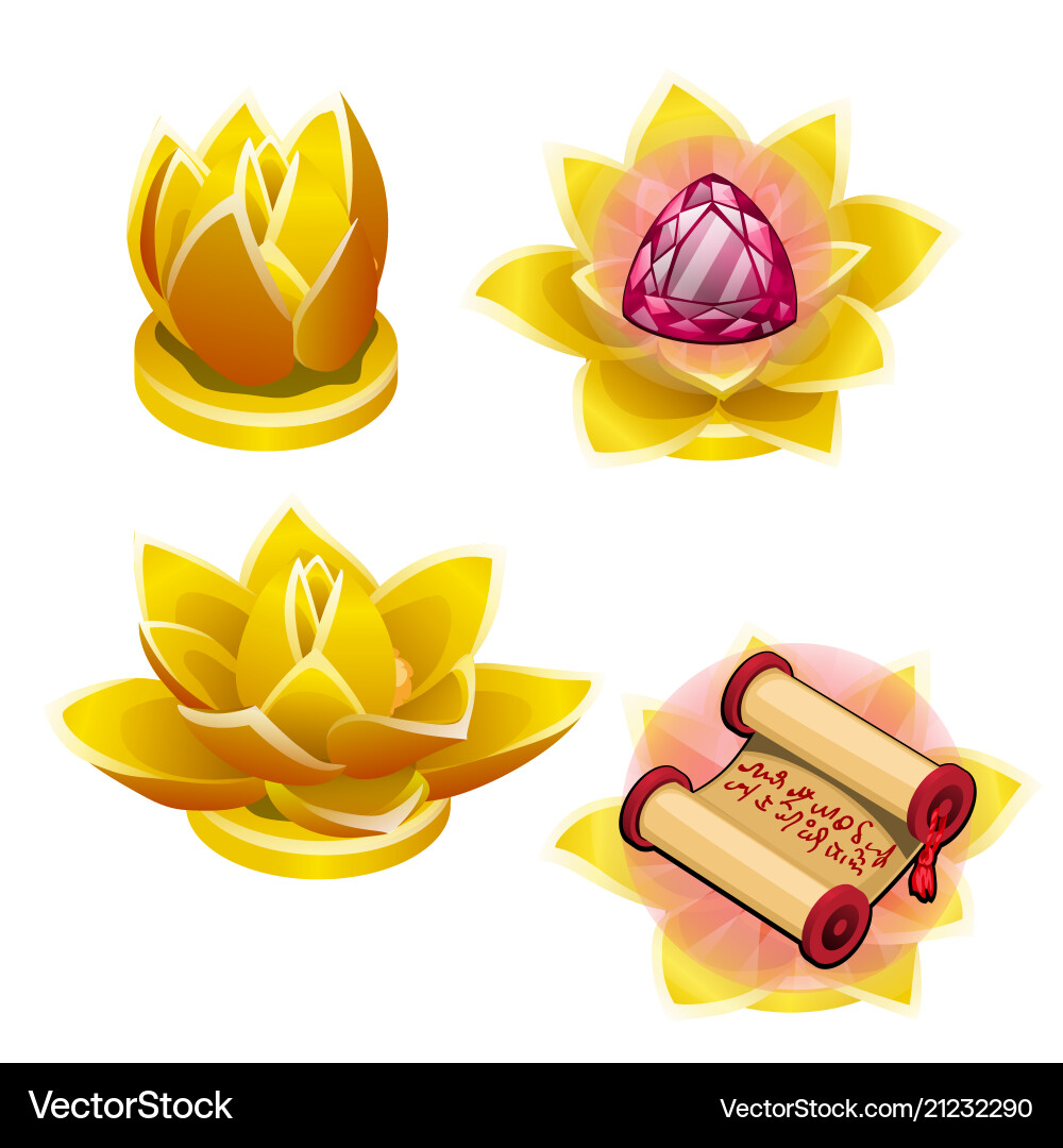 A set of gold statues in the shape lotus vector image