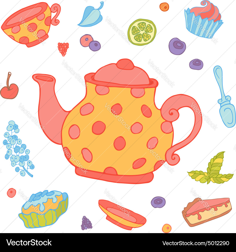 A set of party objects for tea time vector image