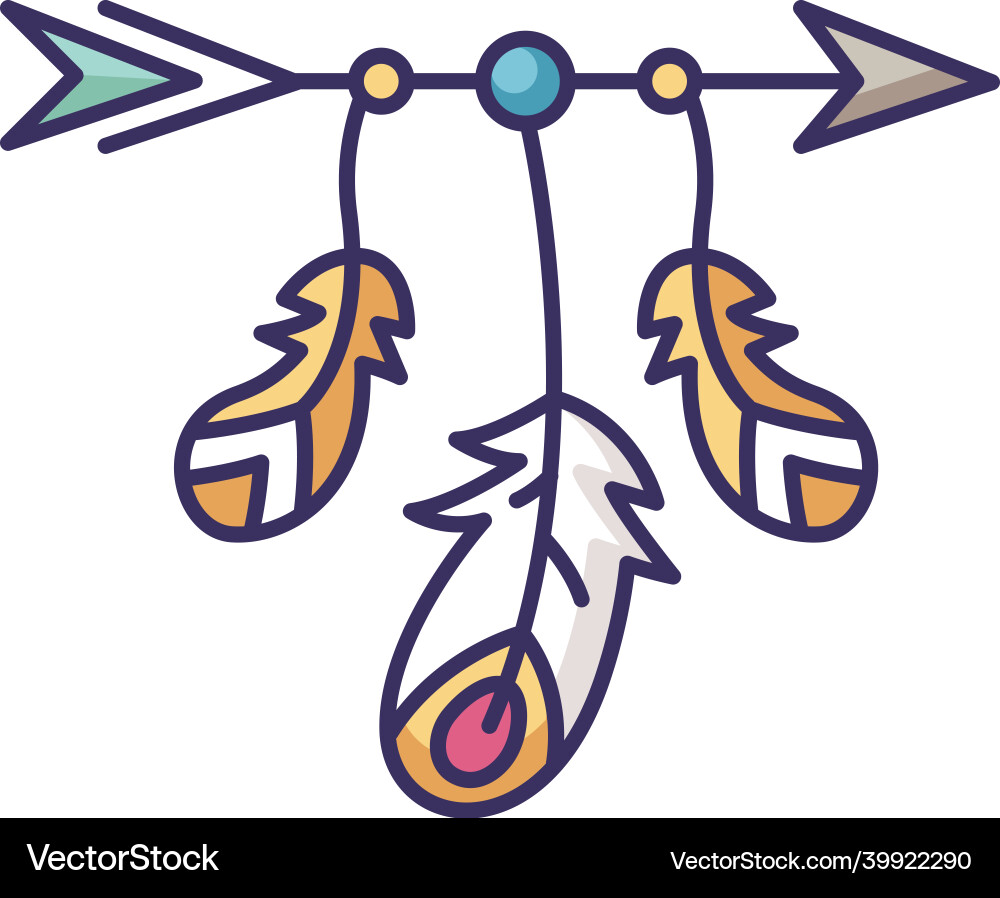 Arrow and feathers in boho style rgb color icon Arrow and feathers in boho style rgb color icon vector image