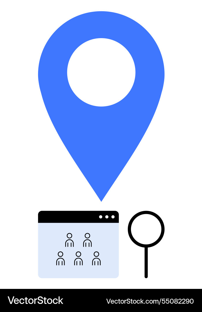 Blue map pin with user icons on web window Blue map pin with user icons on web window vector image