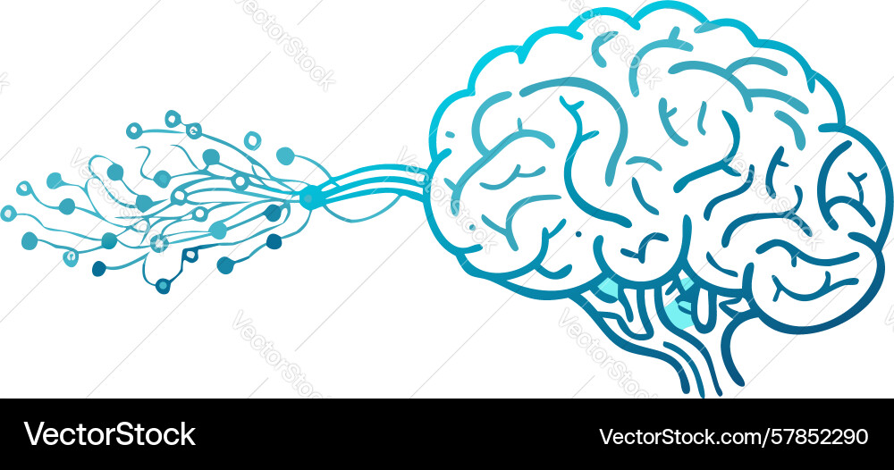 Brain generating data streams symbolizing vector image