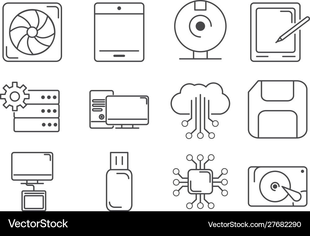 Digital tech circuit board icons set line Digital tech circuit board icons set line vector image