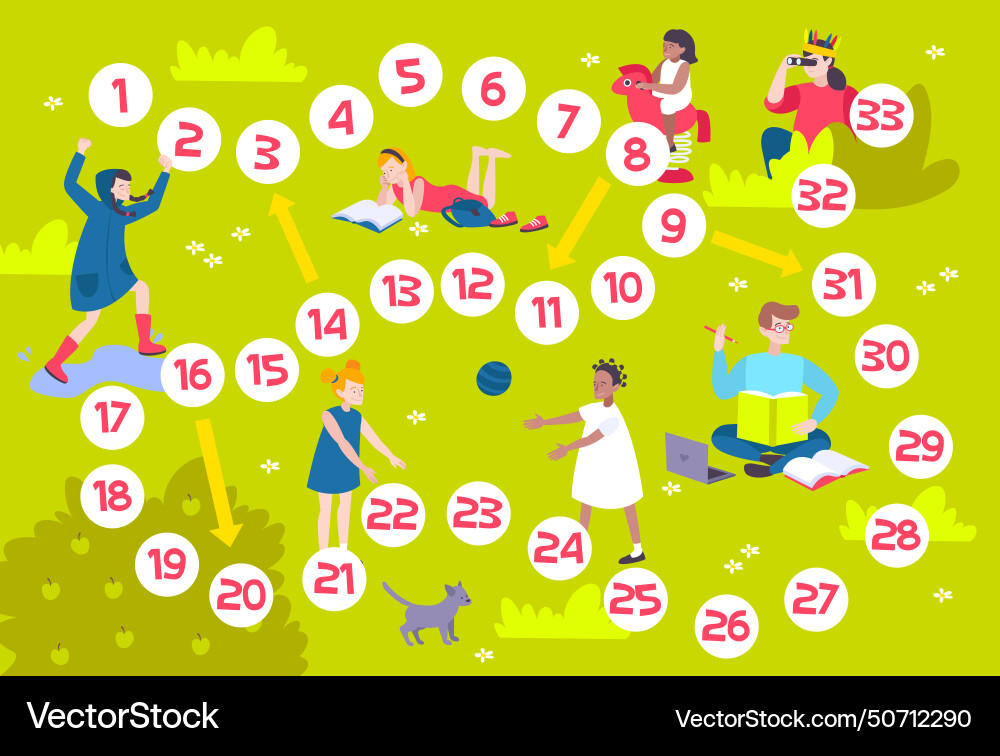 Flat design board game template with kids reading Vector Image Flat design board game template with kids reading Vector Image