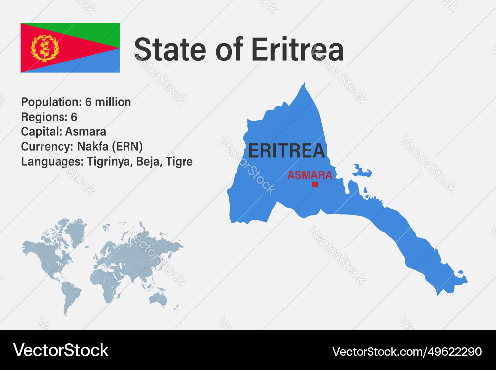 Highly detailed eritrea map with flag capital Highly detailed eritrea map with flag capital vector image