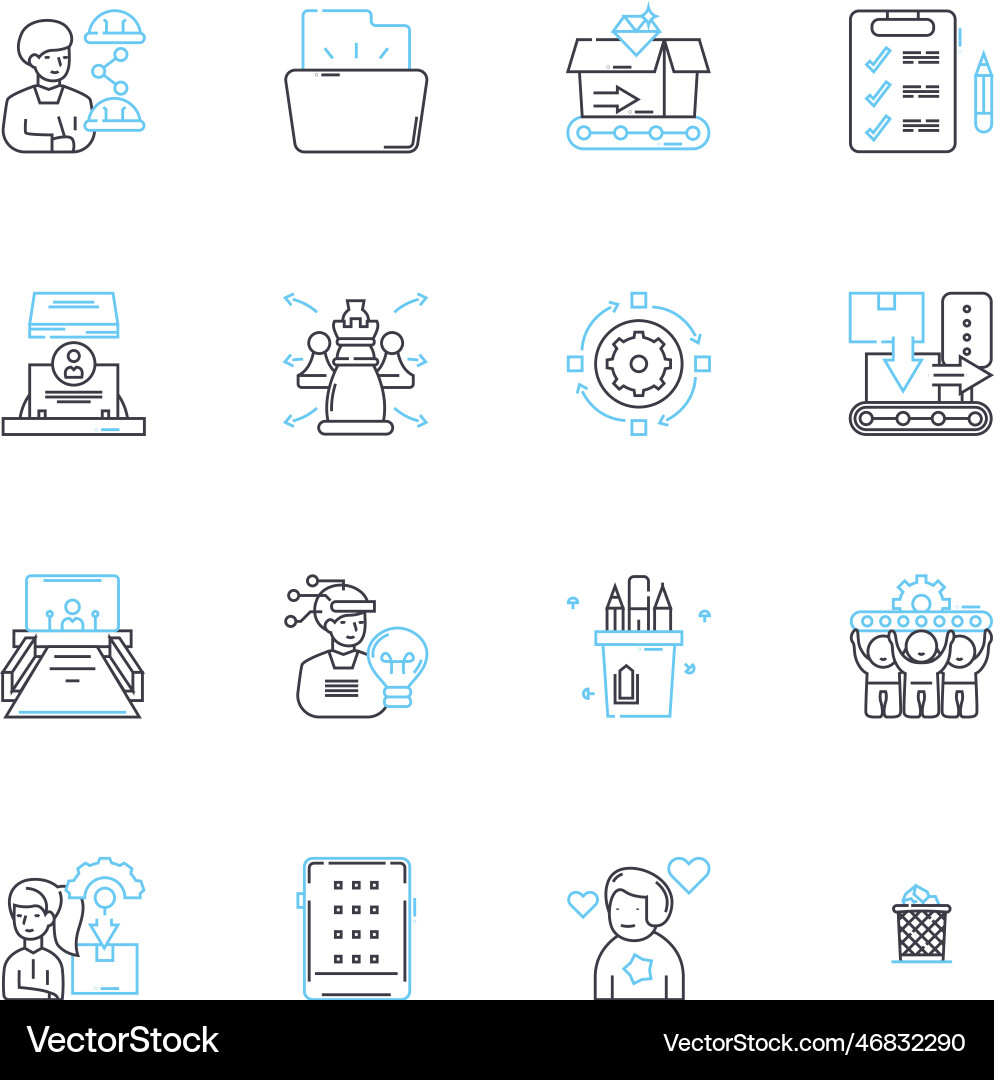 Operating squad linear icons set teamwork Vector Image
