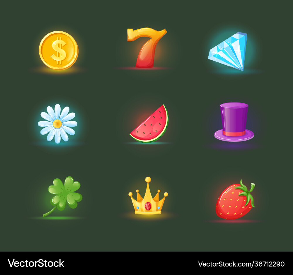 Realistische Icons für Casino-Spielautomat Spiel Realistische Icons für Casino-Spielautomat Spiel vektorbild