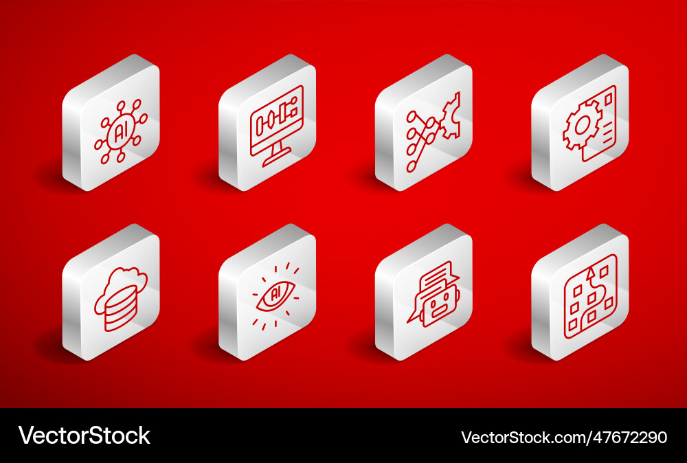 Set line neural network algorithm chat bot Set line neural network algorithm chat bot vector image