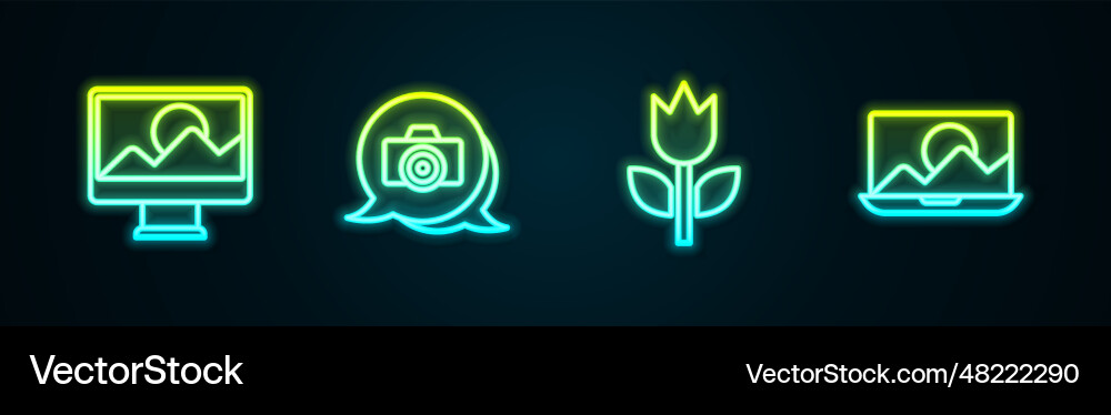 Set line photo retouching camera mode macro Vector Image