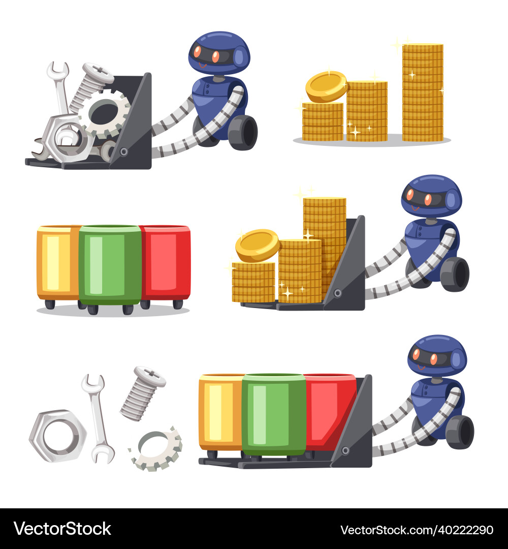 Set of android character robot cartoon style Set of android character robot cartoon style Vector Image