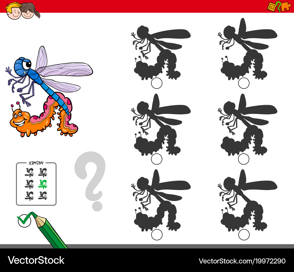 Shadow activity game with insect characters vector image