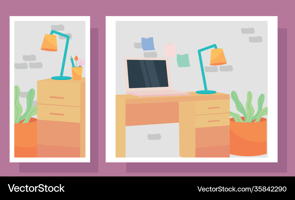 Workplaces icon set in frames design vector image