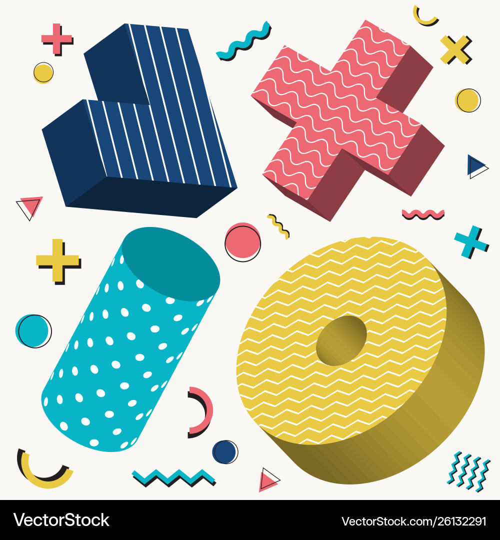 Abstract 3d objects design memphis style pattern Abstract 3d objects design memphis style pattern vector image