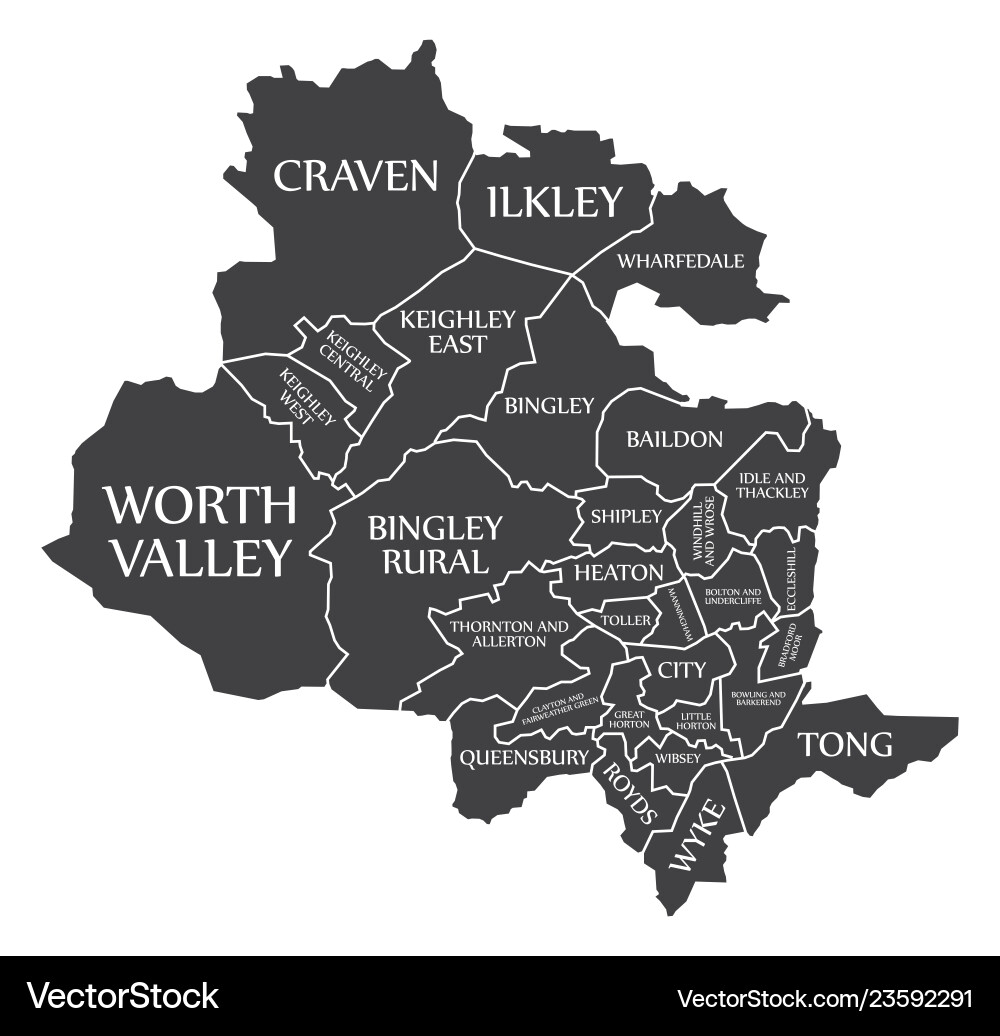 Bradford city map england uk labelled black Bradford city map england uk labelled black vector image