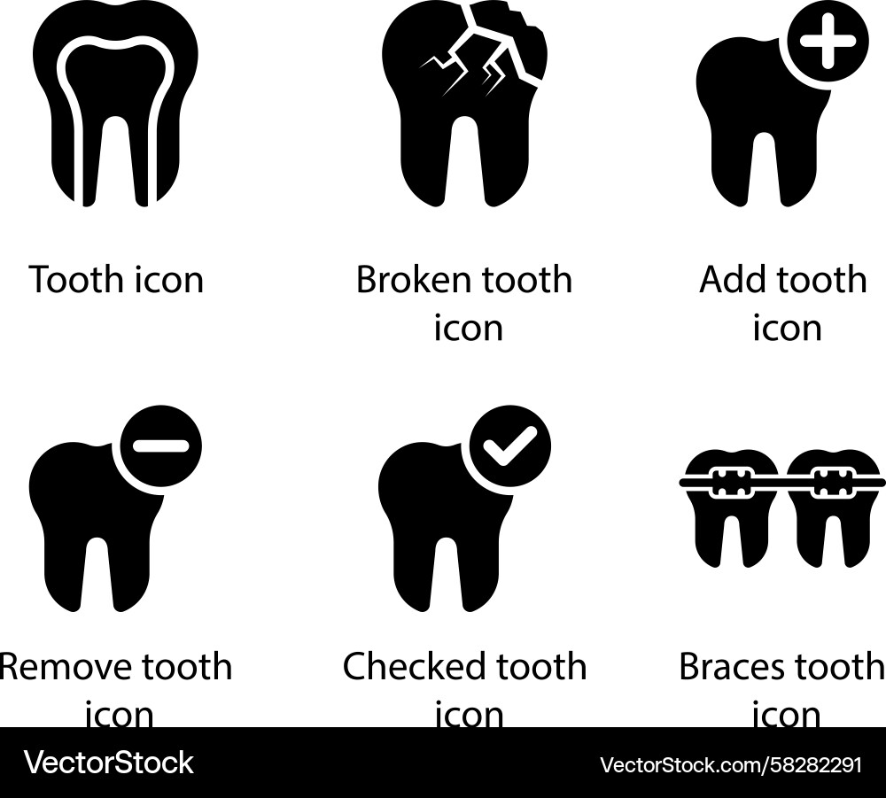 Broken Tooth Icons - Add, Remove, Checked Vector Image