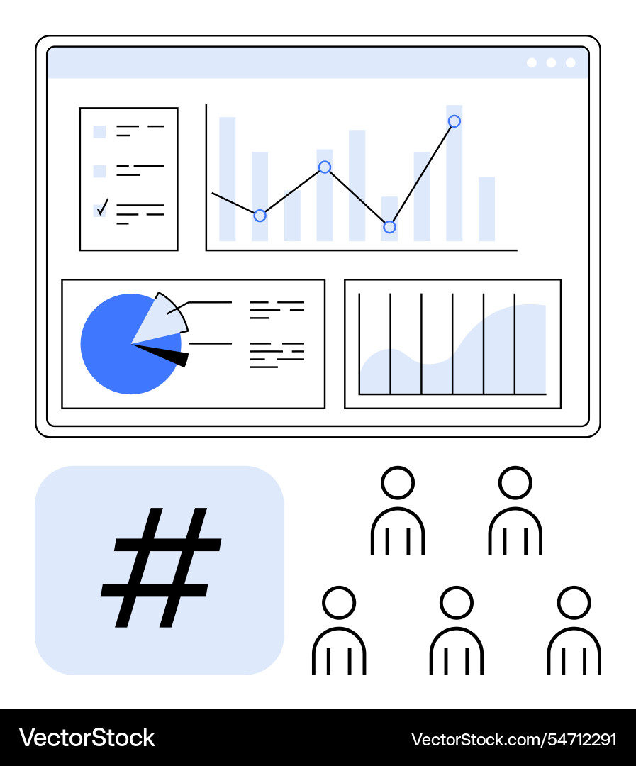 Data analytics dashboard with charts pie graphs Data analytics dashboard with charts pie graphs Vector Image