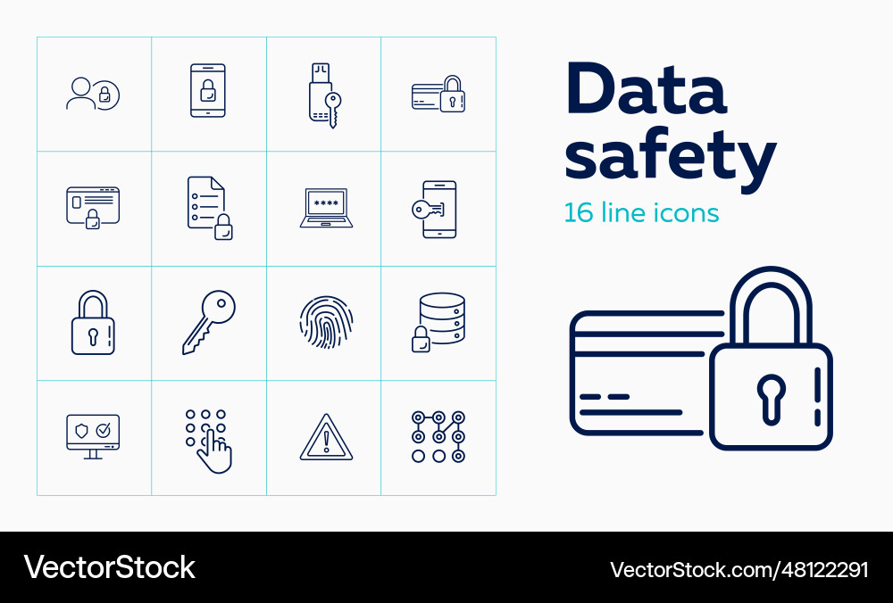 Data safety line icon set admin computer Data safety line icon set admin computer vector image
