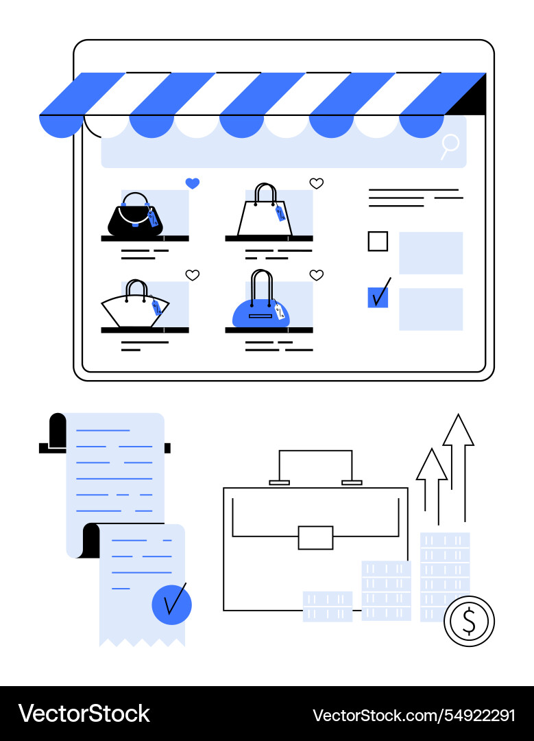E-commerce website with handbags receipts E-commerce website with handbags receipts vector image
