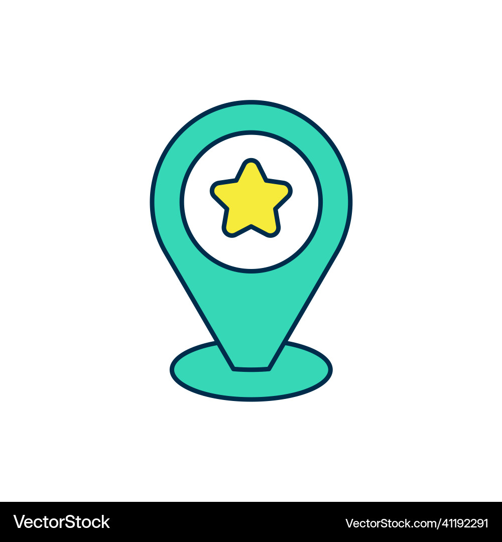 Filled outline map pointer with star icon isolated Filled outline map pointer with star icon isolated vector image