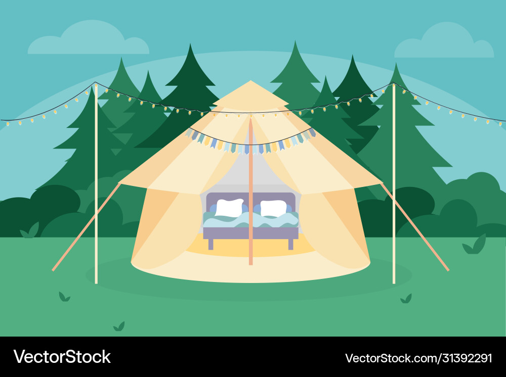 Flat comfortable camping Royalty Free Vector Image