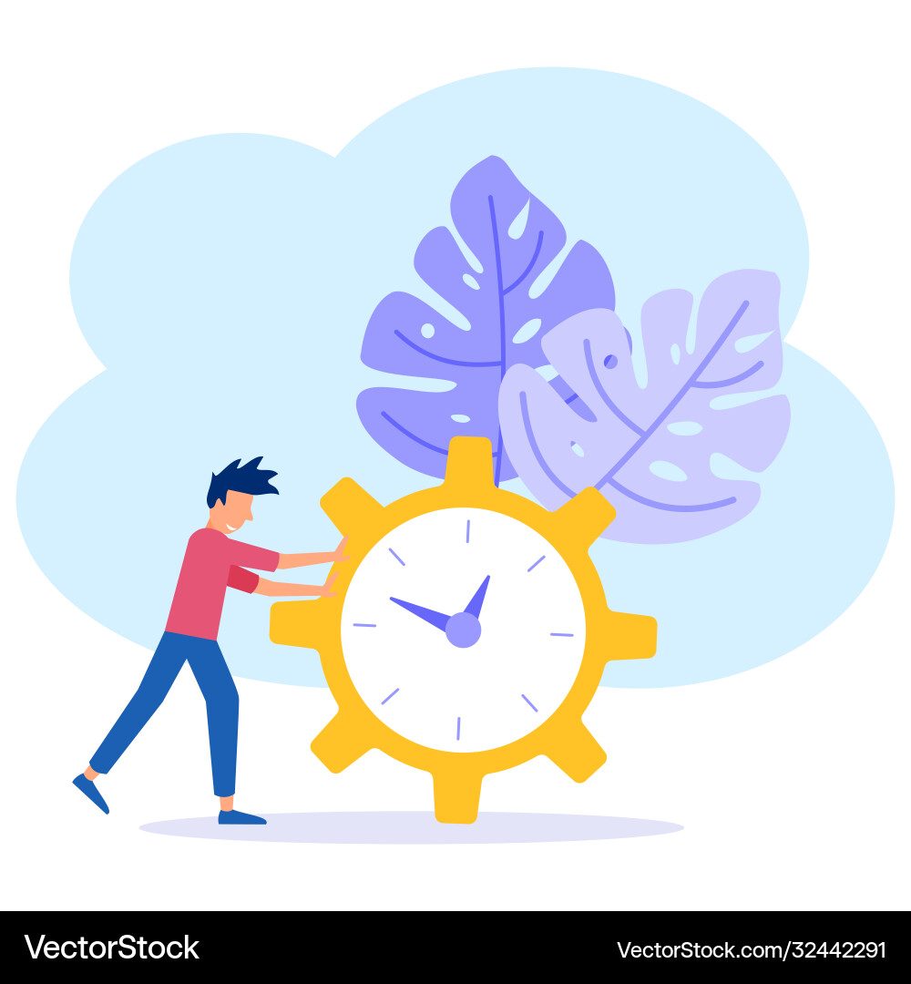 Office worker with a large clock on white Office worker with a large clock on white vector image