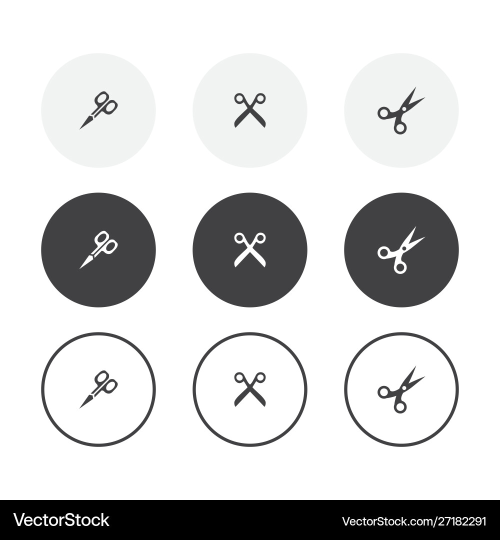 Set 3 simple design scissors icons rounded vector image