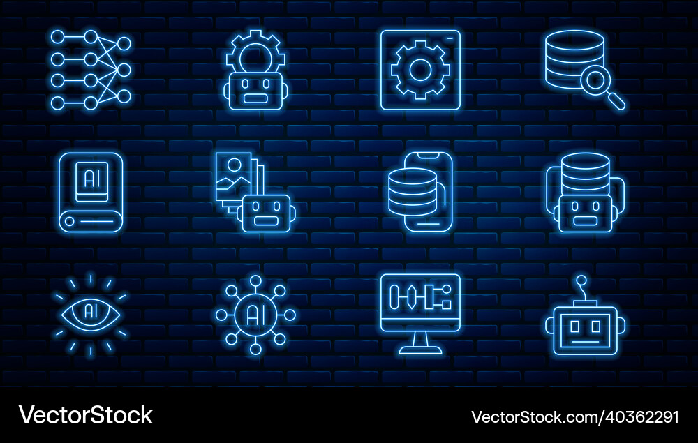 Set line artificial intelligence robot computer Set line artificial intelligence robot computer vector image