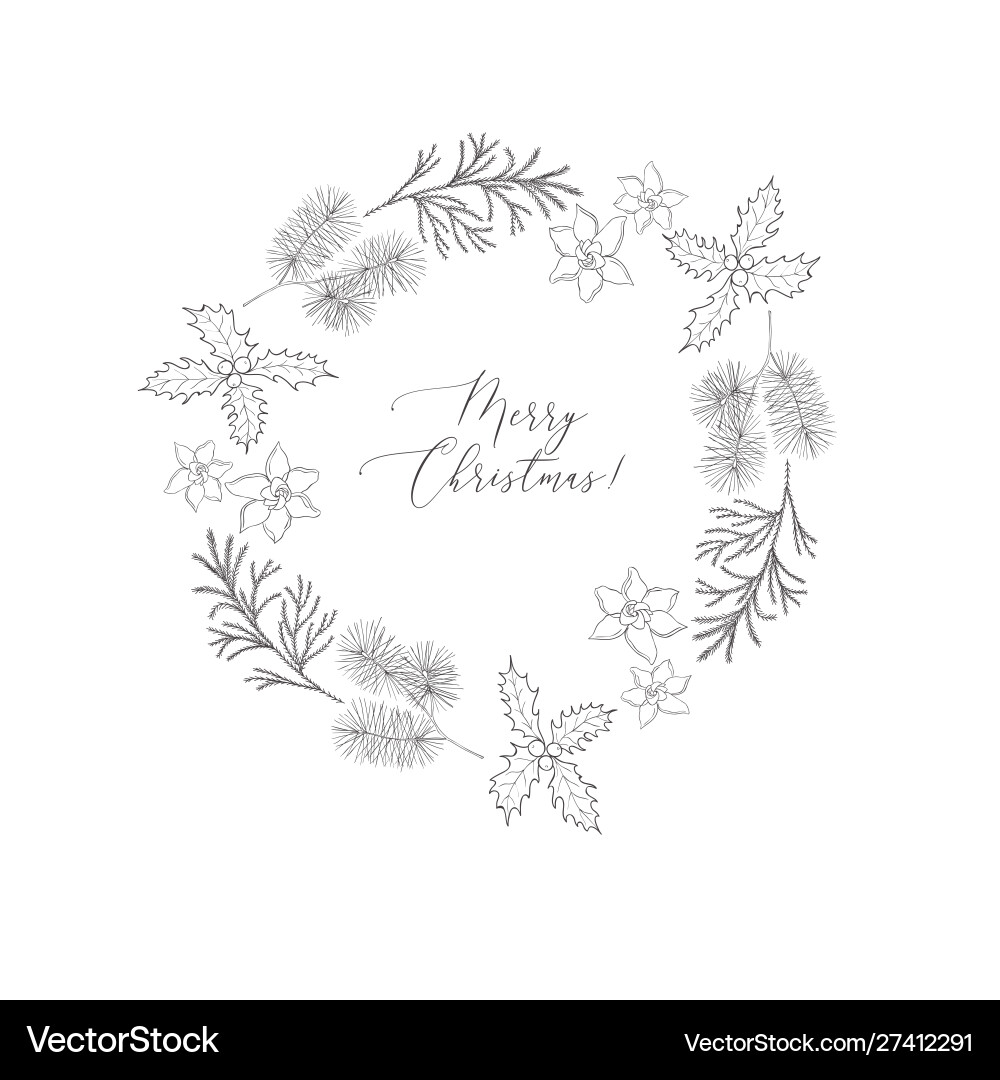 Winter wreaths with evergreen plant and branches Winter wreaths with evergreen plant and branches vector image