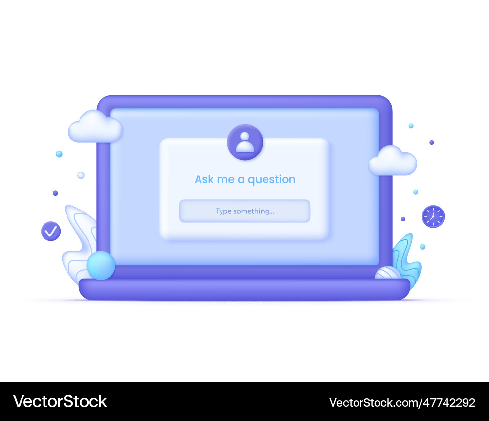 3d computer and ask me a question 3d computer and ask me a question vector image