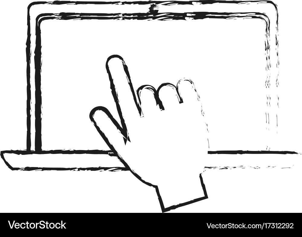 Big hand cursor laptop computer frontview icon vector image