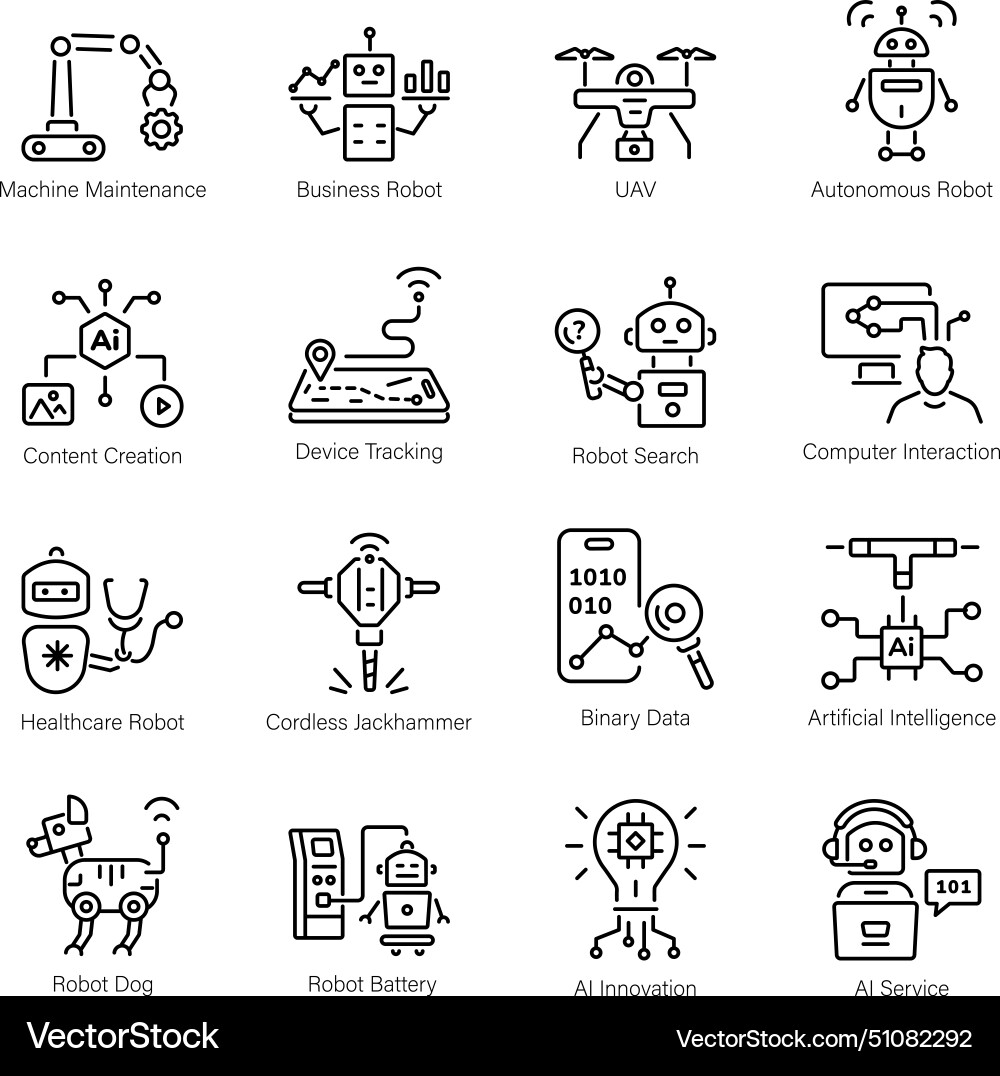Bundle of ai and robotics linear icons Vector Image